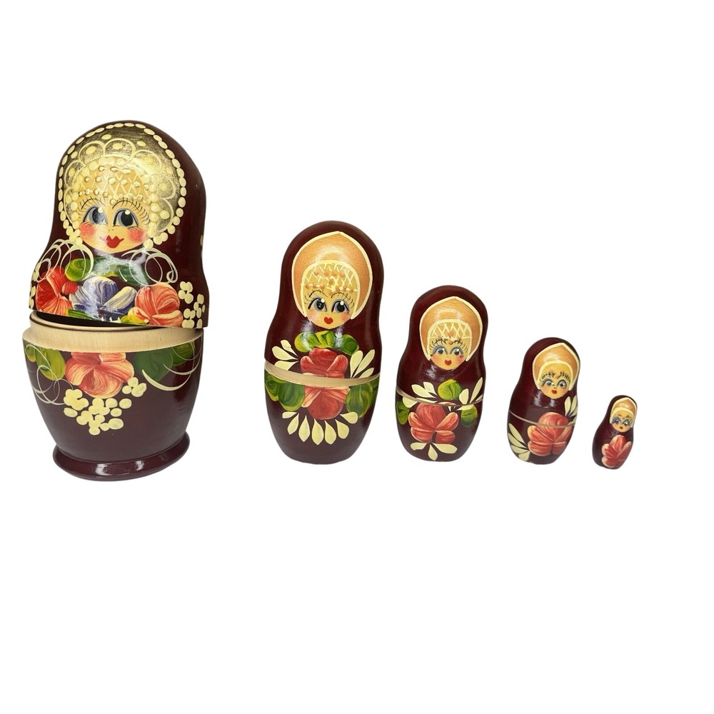 5 pc. Russian Matryoshka Nesting Doll Hand Painted Beautiful details 3"-1/4"